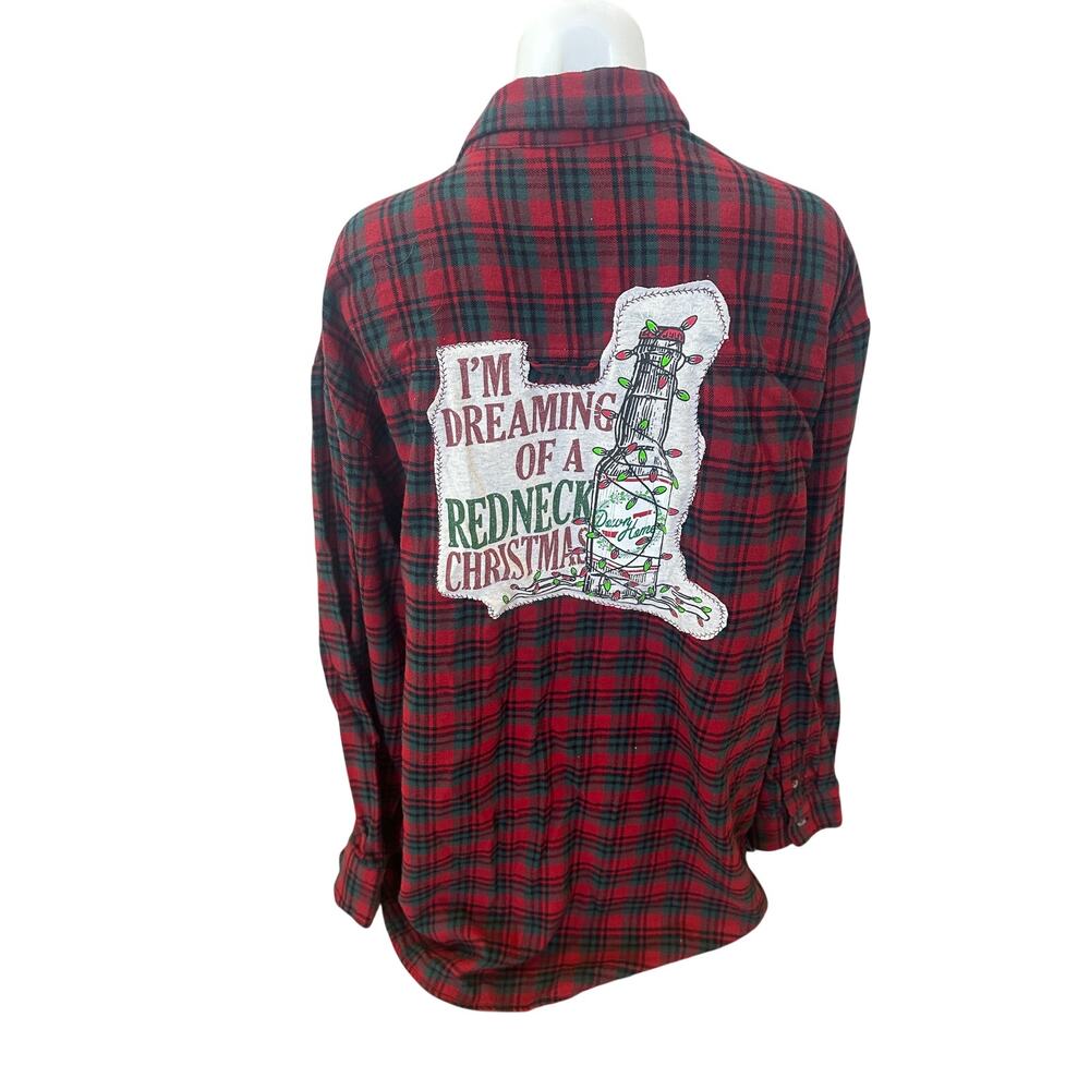Redneck Christmas Plaid Flannel Shirt XXL Down Home Brewery Oversized Unique